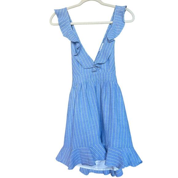 Revolve Superdown Blue Pinstripe‎ Ruffle Dress - Picture 3 of 6